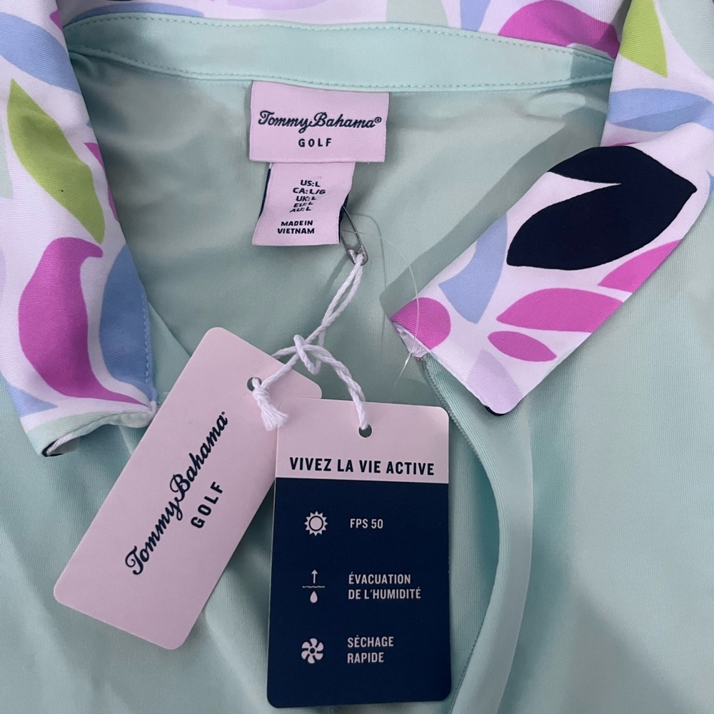 NWT Tommy Bahama Light Green Polo with Patterned Collar - Picture 3 of 5